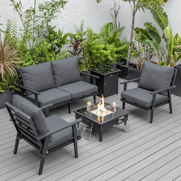 Leisure Mod Walbrooke Aluminum Patio Conversation With Fire Pit Table & Tank Holder