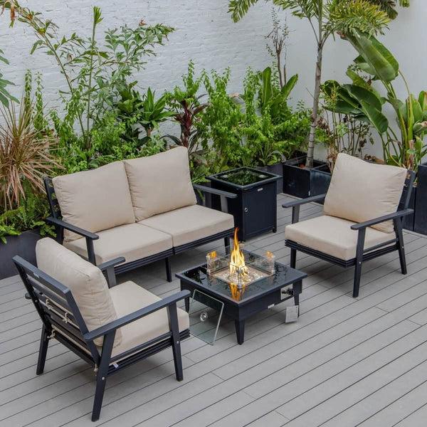 Leisure Mod Walbrooke Aluminum Patio Conversation With Fire Pit Table & Tank Holder