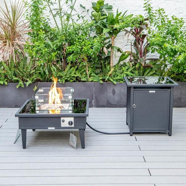 Leisure Mod Walbrooke Aluminum Patio Conversation With Fire Pit Table & Tank Holder