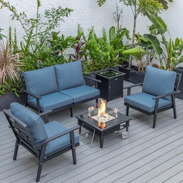 Leisure Mod Walbrooke Aluminum Patio Conversation With Slats Design Fire Pit Table & Tank Holder