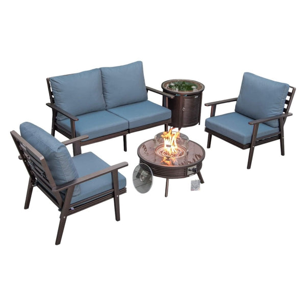 leisure mod Walbrooke Aluminum Patio Conversation With Slats Design Fire Pit Table & Tank Holder leisure mod Walbrooke Aluminum Patio Conversation With Slats Design Fire Pit Table & Tank Holder