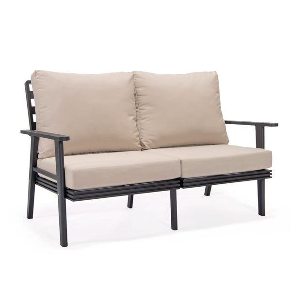 leisure mod Walbrooke Modern Outdoor Patio Loveseat – Black Brown White or Grey Frame & Removable Cushions