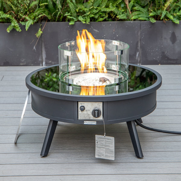 Leisure Mod Walbrooke Modern Outdoor Round Fire Pit Table With Powder-Coated Aliuminum Frame And Slats/Non Slats Design
