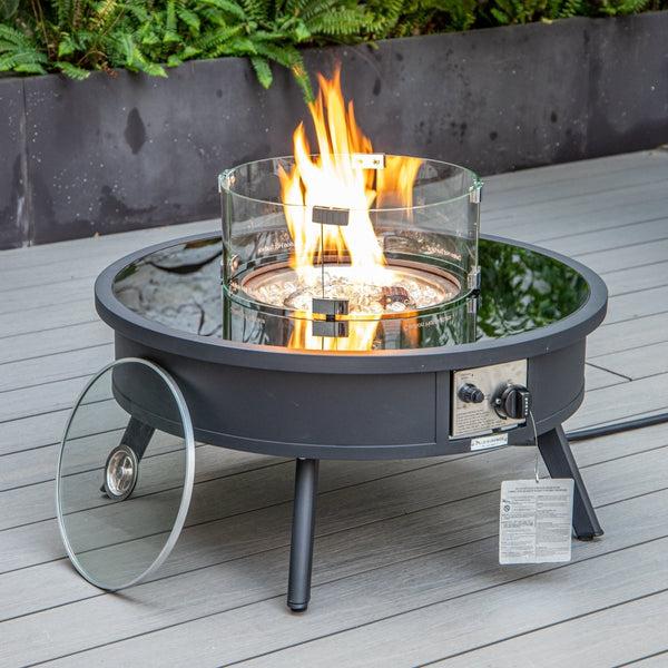 Leisure Mod Walbrooke Modern Outdoor Round Fire Pit Table With Powder-Coated Aliuminum Frame And Slats/Non Slats Design