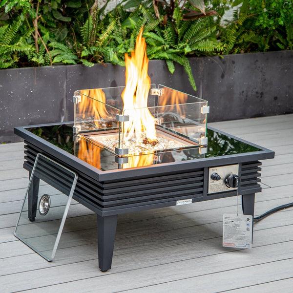 Leisure Mod Walbrooke Modern Outdoor Square Fire Pit Table With Powder-Coated Aliuminum Frame Slats/Non Slats Design