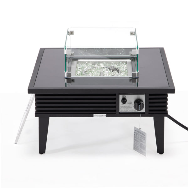 Leisure Mod Walbrooke Modern Outdoor Square Fire Pit Table With Powder-Coated Aliuminum Frame Slats/Non Slats Design