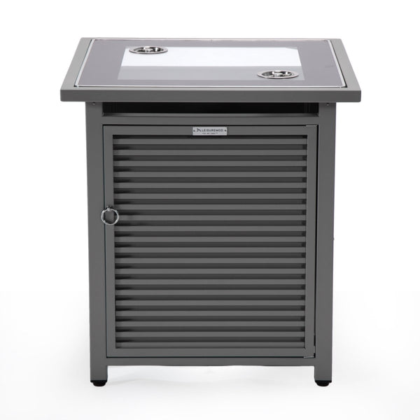 Leisure Mod Walbrooke Modern Square Tank Holder Table With Tempered Glass Top And Powder Coated Aluminum Slats/Non Slats Design