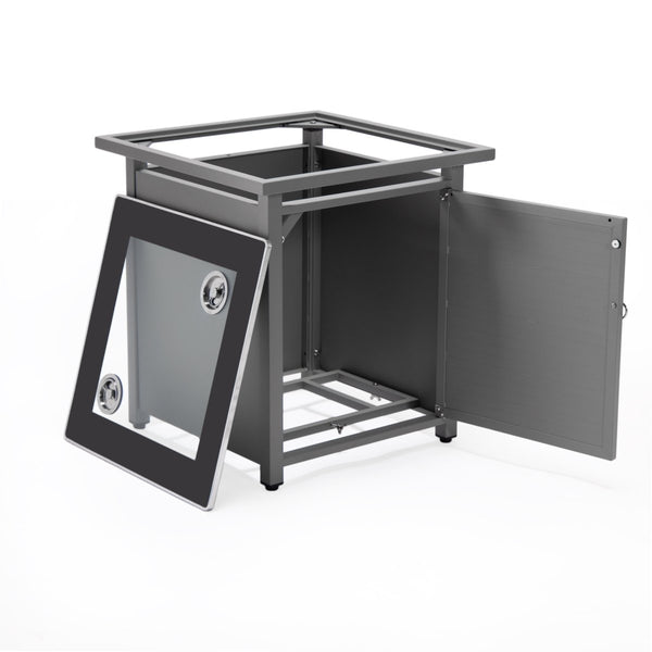 Leisure Mod Walbrooke Modern Square Tank Holder Table With Tempered Glass Top And Powder Coated Aluminum Slats/Non Slats Design