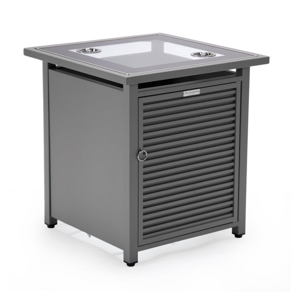 leisure mod Walbrooke Modern Square Tank Holder Table with Tempered Glass Top and Powder Coated Aluminum Slats/Non Slats Design