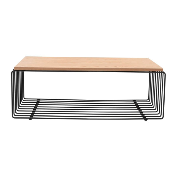 Leisure Mod Walden Rectangular Coffee Table With Ash Wood Tabletop In Black Steel Frame