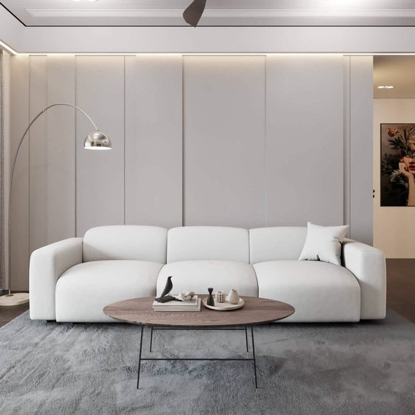 Leisure Mod Whisper 4-6 Seater Sectional Set With A Chaise And Ottoman Upholstered In Linen/Leather/Polyester