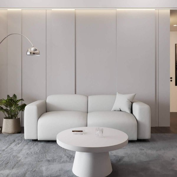 Leisure Mod Whisper 4-6 Seater Sectional Set With A Chaise And Ottoman Upholstered In Linen/Leather/Polyester