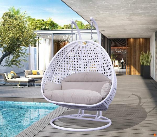Leisure Mod Wicker Hanging 2 Person Egg Swing Chair With Outdoor Cover