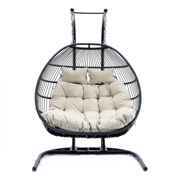 Leisure Mod Wicker Two Seater Egg Swing Chair In Iron With Removable Cushion