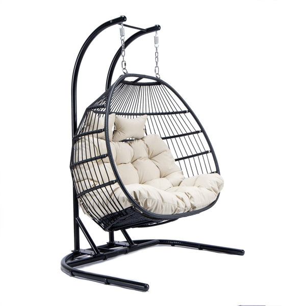 leisure mod Wicker Two Seater Egg Swing Chair in Iron With Removable Cushion