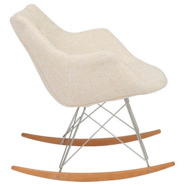 Leisure Mod Willow Modern Petite Twill Upholstered Fabric/Velvet With Eiffel Base Rocking Chair