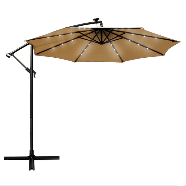 leisure mod Willry Modern Outdoor 10 Ft Offset Cantilever Hanging Patio Umbrella With Solar Powered LED
