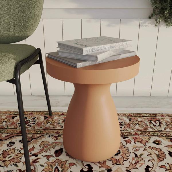 Leisure Mod Wisp 16" Wide Round Side Fiberstone Table With Hourglass Pedestal Design