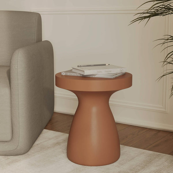 Leisure Mod Wisp 16" Wide Round Side Fiberstone Table With Hourglass Pedestal Design