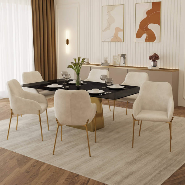 Leisure Mod Zaire Upholsters Dining Chair In Velvet/Leather/Boucle With Gold Chrome Iron