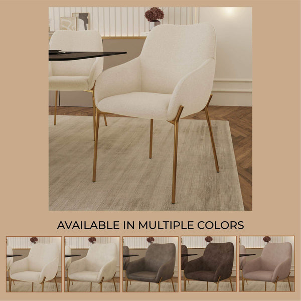 Leisure Mod Zaire Upholsters Dining Chair In Velvet/Leather/Boucle With Gold Chrome Iron