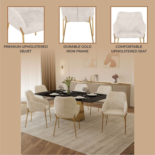 Leisure Mod Zaire Upholsters Dining Chair In Velvet/Leather/Boucle With Gold Chrome Iron
