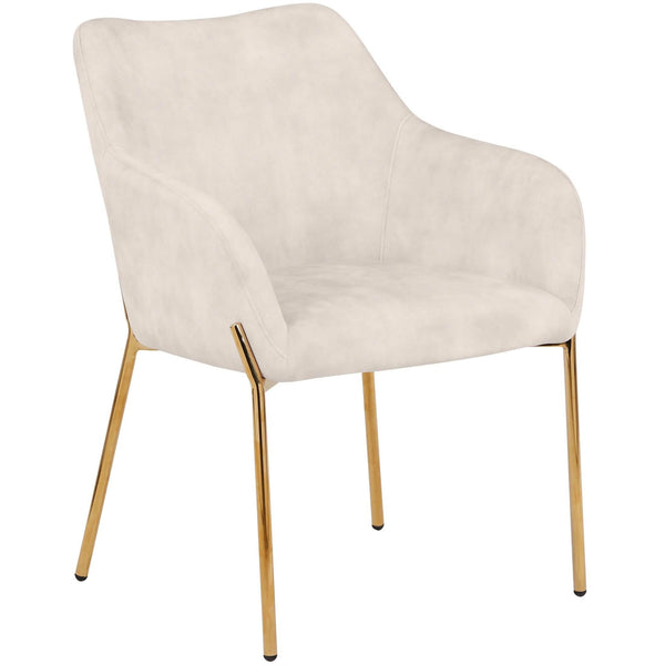 leisure mod Zaire Upholsters Dining Chair in Velvet/Leather/Boucle with Gold Chrome Iron
