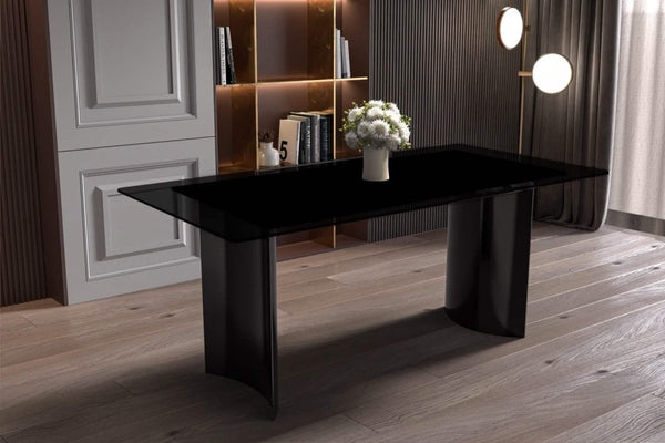 Leisure Mod Zara Rectangular Dining Table With Glass/Sintered Stone Top And Stainless Steel Base