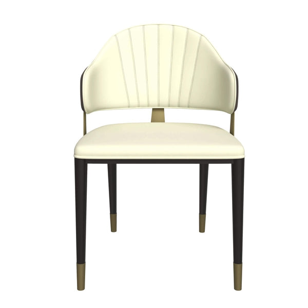 Leisure Mod Zayle 7-Piece Dining Set With 55" Rectangular Dining Table In White/Gold Sintered Stone Top And 6 Leather Dining Chairs