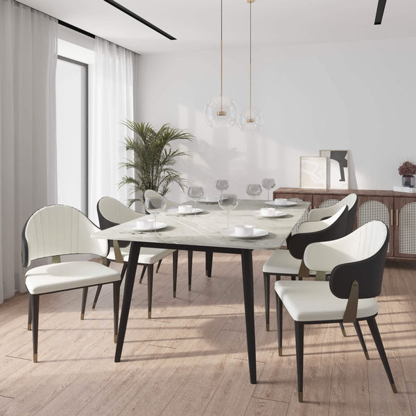 Leisure Mod Zayle 7-Piece Dining Set With 55" Rectangular Sintered Stone Top Table And 4 Leather Dining Chair