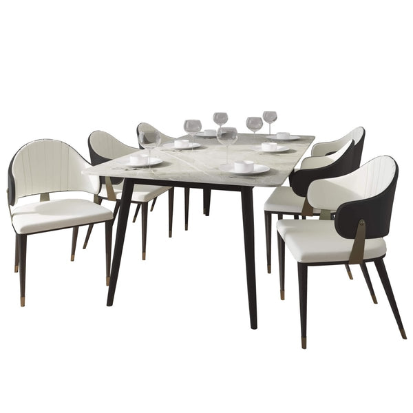 leisure mod Zayle 7-Piece Dining Set with 55" Rectangular Sintered Stone Top Table and 4 Leather Dining Chair