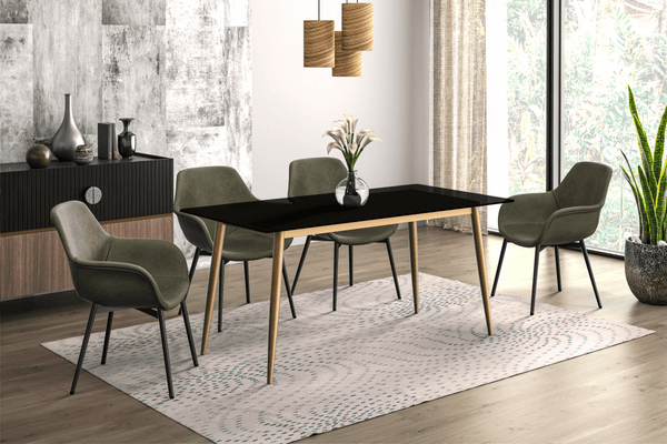 Leisure Mod Zayle Modern Rectangular Dining Table With Glass/Stone Tabletop And Gold Steel Base