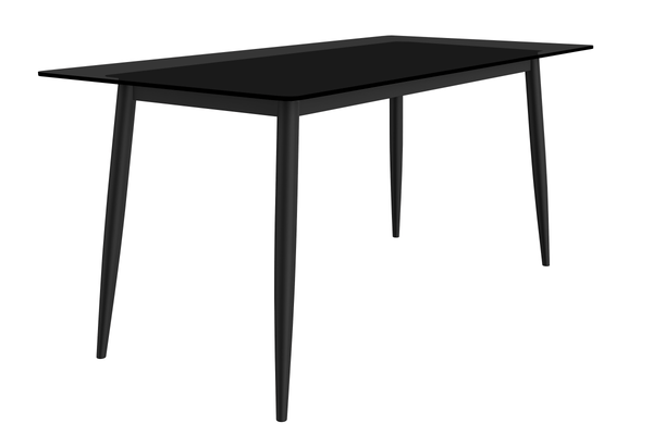 leisure mod Zayle Modern Rectangular Dining Table with Glass/Stone Tabletop and Black Steel Base