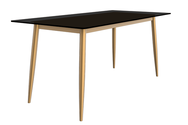 leisure mod Zayle Modern Rectangular Dining Table with Glass/Stone Tabletop and Gold Steel Base