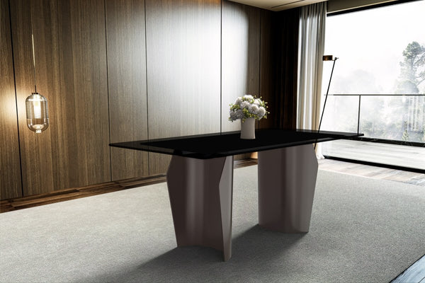 Leisure Mod Zelan Dining Table With Rectangular Glass/Sintered Stone Tabletop And Steel Legs