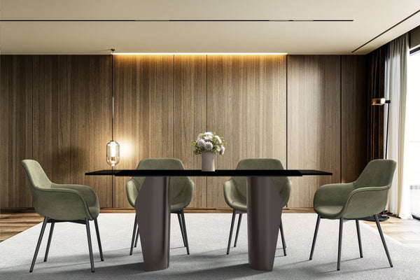 Leisure Mod Zelan Dining Table With Rectangular Glass/Sintered Stone Tabletop And Steel Legs