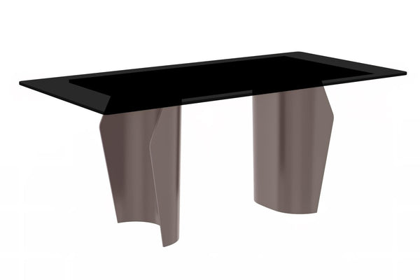 leisure mod Zelan Dining Table with Rectangular Glass/Sintered Stone Tabletop and Steel Legs