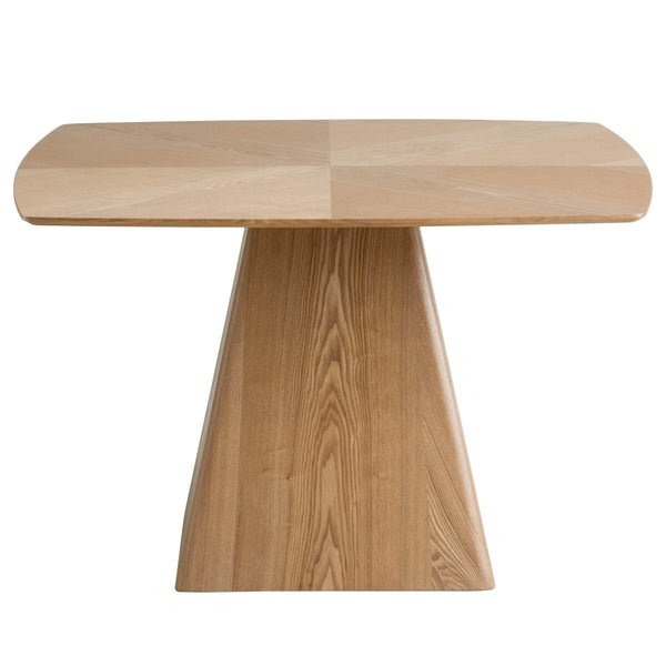 Leisure Mod Zephry 5-Piece Dining Set With Square Wooden Table In Natural Wood And 4 Leather Dining Chairs