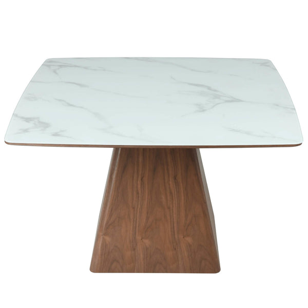 Leisure Mod Zephyr 47" Square Dining Table With Sintered Stone/Ash Wood Tabletop And Iron Base