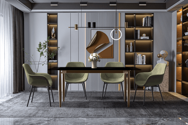 Leisure Mod Zinti Rectangular Dining Table With Glass/Sintered Stone Tabletop And Steel Base