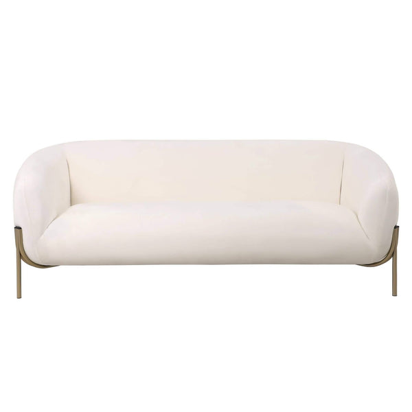 Leisure Mod Zuno Modern Three-Seater Velvet Sofa With Gold Iron Legs
