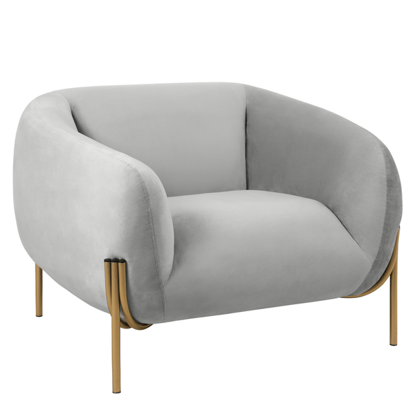 leisure mod Zuno Upholstered Single Seater Sofa in Velvet with Gold Iron Legs