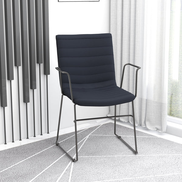 Leisure Mod Zylar Leather/Polyester Guest Arm Chair With Powder-Coated Stainless Steel Base