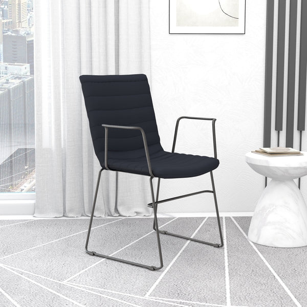 Leisure Mod Zylar Leather/Polyester Guest Arm Chair With Powder-Coated Stainless Steel Base