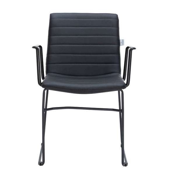 Leisure Mod Zylar Leather/Polyester Guest Arm Chair With Powder-Coated Stainless Steel Base