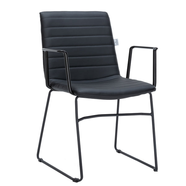 leisure mod Zylar Leather/Polyester Guest Arm Chair with Powder-Coated Stainless Steel Base