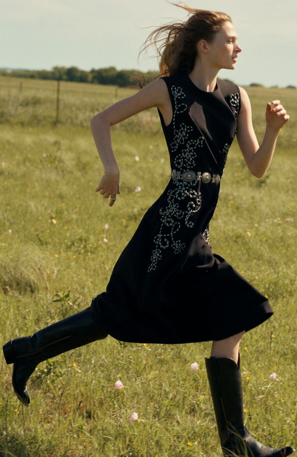 Lela Rose Corded Embroidery Sleeveless A Line Dress Black