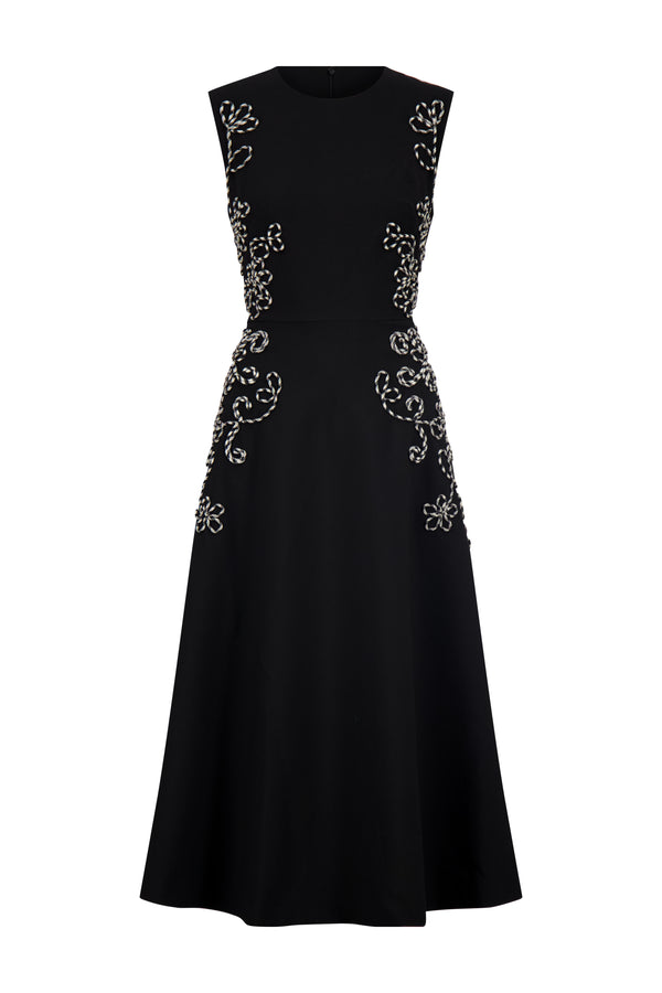 Lela Rose Corded Embroidery Sleeveless A Line Dress Black