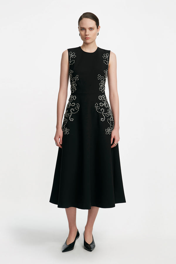 lela rose Corded Embroidery Sleeveless A Line Dress Black