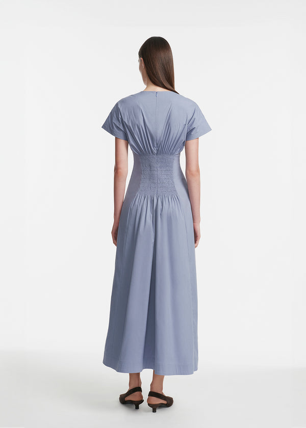 Lela Rose Cotton Poplin Smocked Back Dress Cornflower